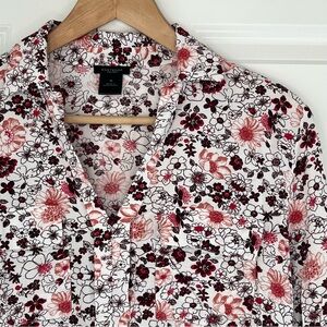 Ann Taylor Women's Burgandy Red White Floral Print Blouse Top - Size M